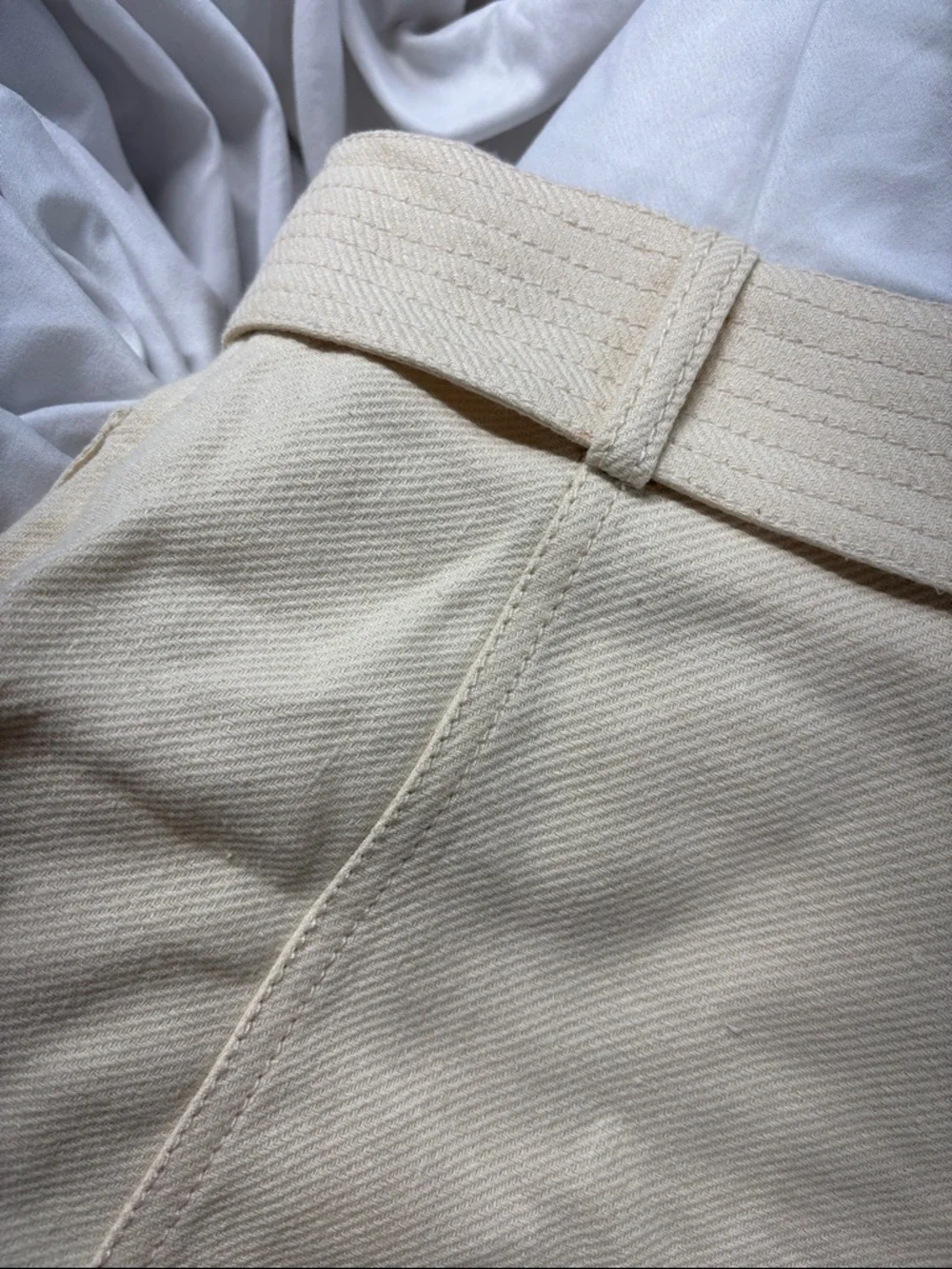 kate spade Luxe Cream Button-Front High Waist linnen blend  twill Skirt withBelt